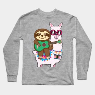 Sloth Llama Ukulele Long Sleeve T-Shirt